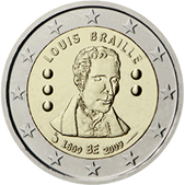 2 Euro Commemorativo Belgio 2009 anniversario nascita Louis Braille