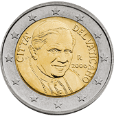 2 Euro Città del Vaticano Benedetto XVI dritto
