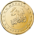 20 eurocent Monaco Principe Ranieri dritto