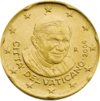 20 eurocent Città del Vaticano Benedetto XVI dritto
