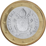 1 Euro Vatican City Coat of arms Pope Francis obverse