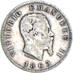 1 Lira Regno Italia Vittorio Emanuele II stemma dritto