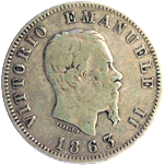1 Lira Regno Italia Vittorio Emanuele II valore dritto