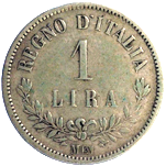 1 Lira Regno Italia Vittorio Emanuele II valore verso