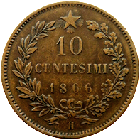 10 centesimi Regno Italia Vittorio Emanuele II verso