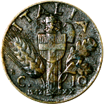10 centesimi Regno Italia Vittorio Emanuele III Impero bronzital verso