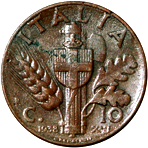 10 centesimi Regno Italia Vittorio Emanuele III Impero verso