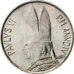 10 Lire Città del Vaticano Paolo VI tipo II dritto