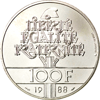 100 Franchi Quinta Repubblica anno 1988 verso