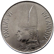 100 Lire Città del Vaticano Paolo VI tipo II dritto