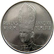 100 Lire Città del Vaticano Paolo VI tipo V dritto