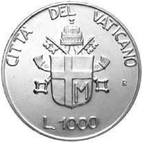 1.000 Lire argento Città del Vaticano Giovanni Paolo II 1990 verso