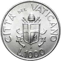1.000 Lire argento Città del Vaticano Giovanni Paolo II 1991 verso