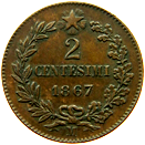 2 centesimi Regno Italia Vittorio Emanuele II verso
