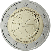 2 Euro Commemorativo Austria 2009 Unione Economica e Monetaria