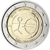 2 Euro Commemorativo Belgio 2009 Unione Economica e Monetaria