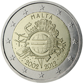 2 Euro Commemorativo Malta 2012 - 10 anniversario dell'Euro