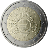 2 Euro Commemorativo Portogallo 2012 - 10 anniversario dell'Euro
