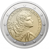 2 Euro Commemorativo San Marino 2019 - Anniversario morte Leonardo da Vinci
