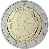 2 Euro Commemorativo Slovacchia 2009 - 10° anniversario Unione Economica e Monetaria