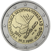 2 Euro Commemorativo Slovacchia 2011 - 20° anniversario Gruppo di Visegràd