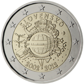 2 Euro Commemorativo Slovacchia 2012 - 10° anniversario dell'Euro