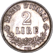2 Lire Regno Italia Vittorio Emanuele II valore verso