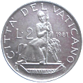 2 Lire Città del Vaticano Giovanni XXIII verso