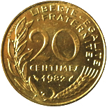 20 centesimi Quinta Repubblica verso