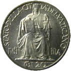20 centesimi Città del Vaticano Pio XII tipo II verso