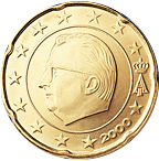 20 eurocent Belgio Re Alberto prima serie dritto