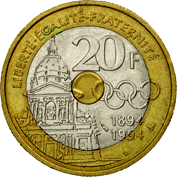 20 Franchi Quinta Repubblica Pierre de Coubertin verso