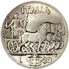 20 Lire Regno Italia Vittorio Emanuele III Quadriga lenta verso