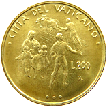 200 Lire Città del Vaticano Giovanni Paolo II 1995 verso
