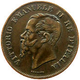 5 centesimi Regno Italia Vittorio Emanuele II dritto