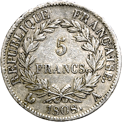 5 Franchi Primo Impero testa laureata tipo Republique verso