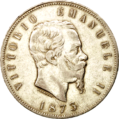 5 Lire Regno Italia Vittorio Emanuele II stemma dritto