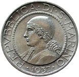 5 Lire novecento San Marino dritto