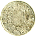 50 centesimi Regno Italia Vittorio Emanuele II stemma verso
