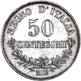 50 centesimi Regno Italia Vittorio Emanuele II valore verso