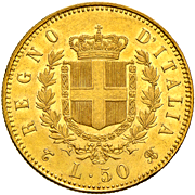 50 Lire Regno Italia Vittorio Emanuele II verso
