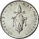 50 Lire Città del Vaticano Paolo VI tipo VI 1977 dritto