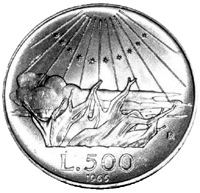 500 lire argento 1965 verso