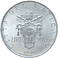 500 Lire Città del Vaticano Pio XII verso